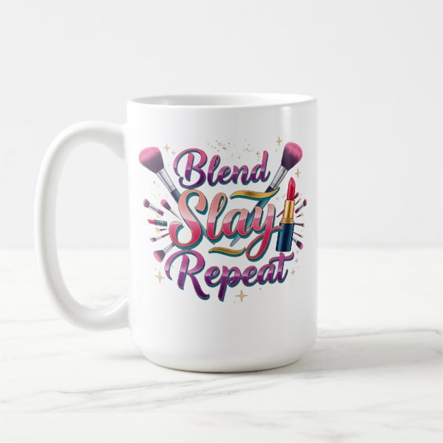 Makeup Artist Gift Blend Slay Repeat Aesthetic Coffee Mug (Left)