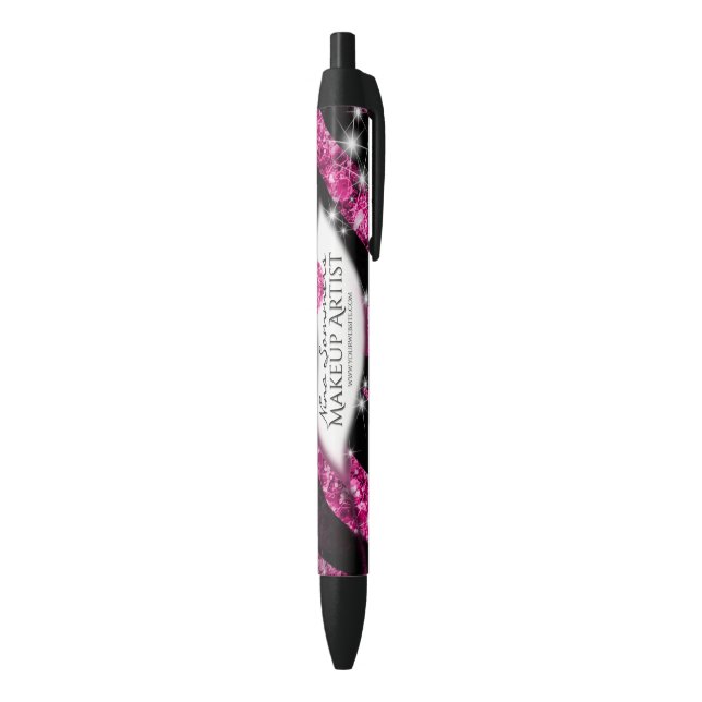 Makeup Artist Glam Pink Glitter Lips Zebra Print Pen (Bottom (Vertical))