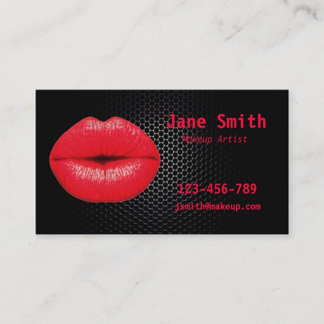 Makeup artist glamorous punk 80s red and black business card (Front)