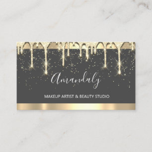 Makeup Artist Glitter 3dEffect Drips Gray Confett Business Card
