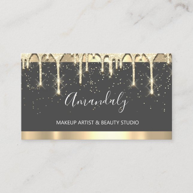 Makeup Artist Glitter  3dEffect Drips Gray Confett Business Card (Front)