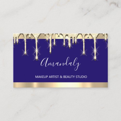Makeup Artist Glitter  3dEffect Drips Navy Business Card