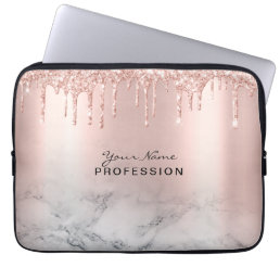 Makeup Artist Glitter Drips Rose Gold Marble Laptop Sleeve