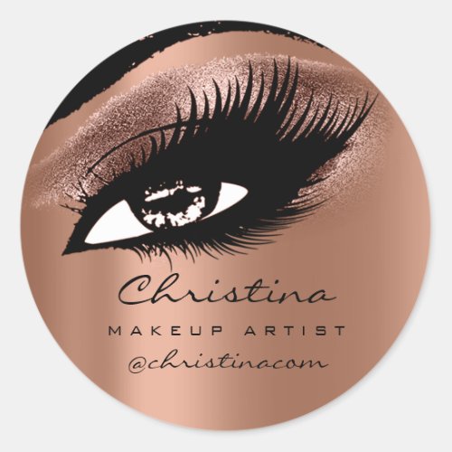Makeup Artist Glitter  Eyelashes Rose Copper Classic Round Sticker