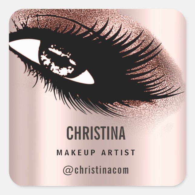 Makeup Artist Glitter Eyelashes Rose Gold Square Sticker (Front)