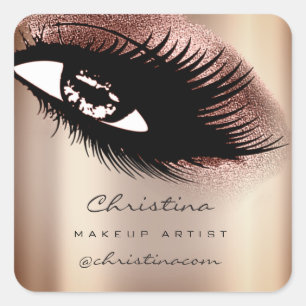 Makeup Artist Glitter Eyelashes Rose Gold Square Sticker