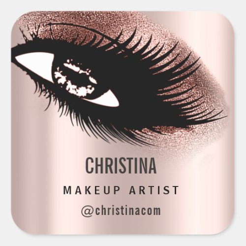 Makeup Artist Glitter Eyelashes Rose Gold Square Sticker