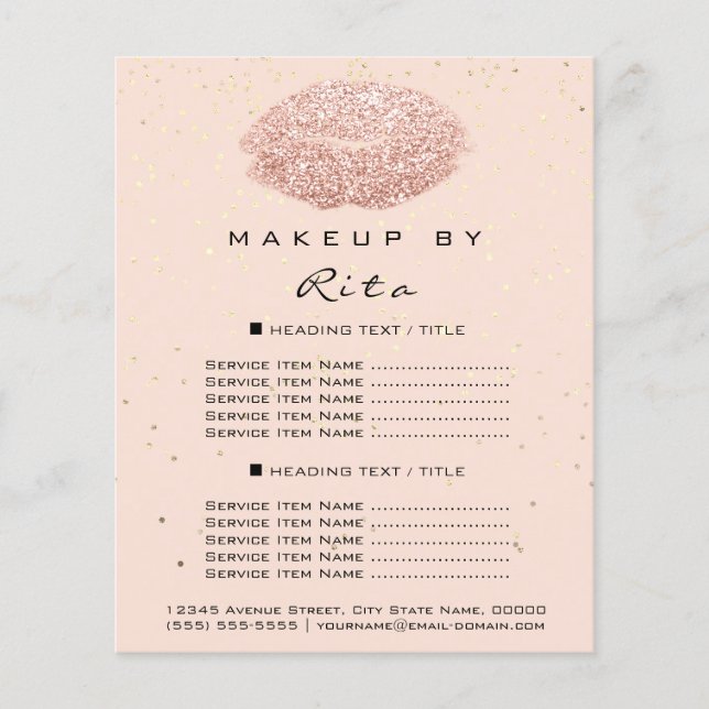 Makeup Artist Glitter Gold Confetti Price List Lip Flyer (Front)