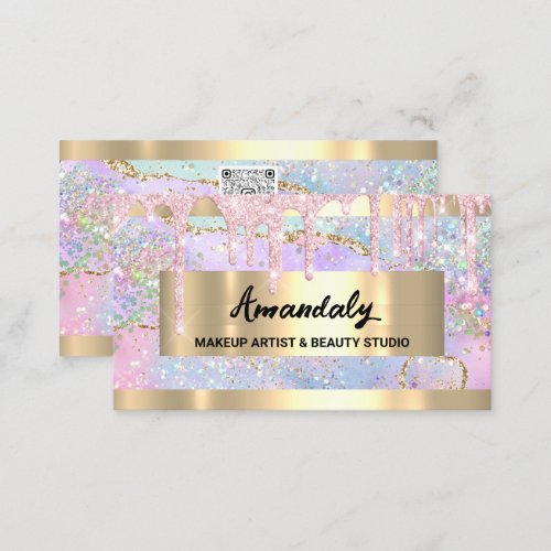 Makeup Artist Glitter Gold Framed Glitter QR Code Business Card