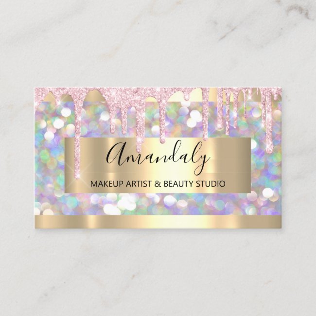 Makeup Artist Glitter Gold Framed Spark Glitter Business Card