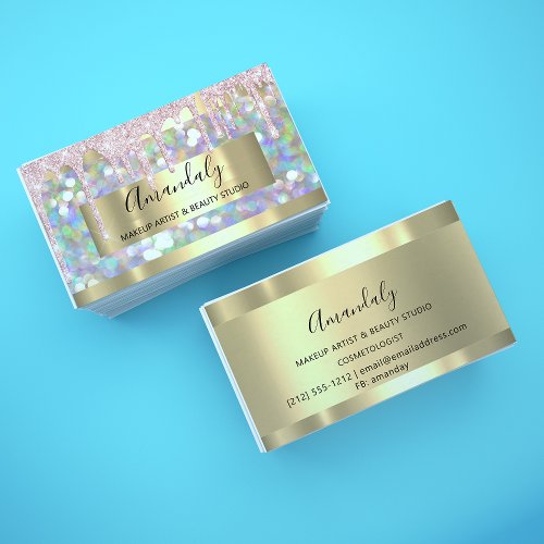 Makeup Artist Glitter Gold Framed Spark Glitter Business Card