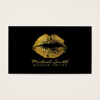 Makeup Artist Glitter Gold Lips Modern Black Business Card