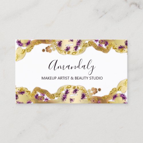 Makeup Artist Glitter Gold Purple Abstract White B Business Card