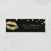 Makeup Artist Glitter Lips Modern Black & Gold Mini Business Card (Front)