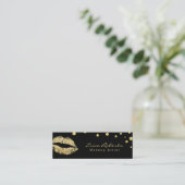 Makeup Artist Glitter Lips Modern Black & Gold Mini Business Card (Standing Front)