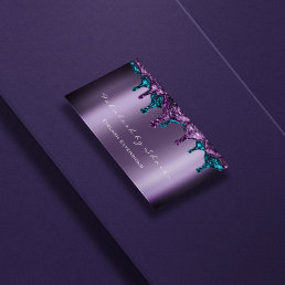 Makeup Artist Glitter Wax Drips Teal Blue Purple Business Card