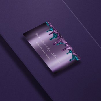 Makeup Artist Glitter Wax Drips Teal Blue Purple Business Card by luxury_luxury at Zazzle