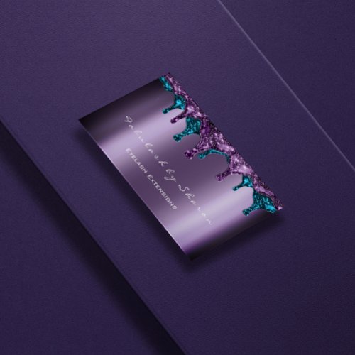 Makeup Artist Glitter Wax Drips Teal Blue Purple Business Card