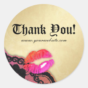 Makeup Artist Glossy Lips N Lace Pink Orange Gold Classic Round Sticker