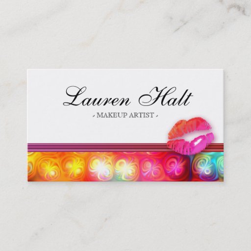 Customizable Makeup Artist Glossy Mini Lips Colorful Lights Business Card Templates