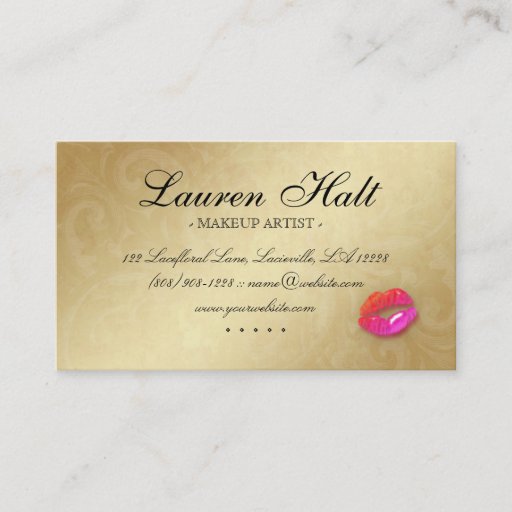 Customizable Makeup Artist Glossy Mini Lips N Lace Pink Orange Business Card Templates