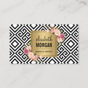 Makeup Artist Gold Abstract Pattern Floral Decor Business Card