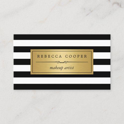 Makeup Artist _ Gold Black White Stripes Business Card