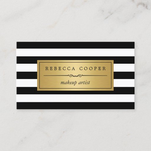 Customizable Makeup Artist - Gold Black White Stripes Double-Sided Standard Business Cards (Pack Of 100)