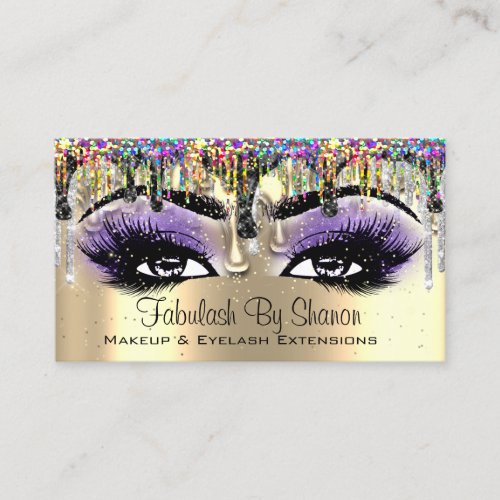 Makeup Artist Gold Brows Lashes Holograph Drips Business Card