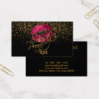 Makeup Artist - Gold Confetti & Hot Pink Lips Business Card