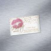Makeup Artist - Gold Confetti & Pretty Pink Lips Business Card Magnet (In Situ)