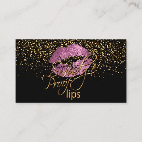 Makeup Artist _ Gold Confetti  So Pink Lips Business Card