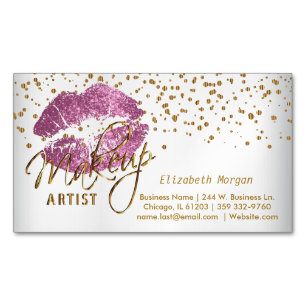 Makeup Artist - Gold Confetti & So Pink Lips Business Card Magnet