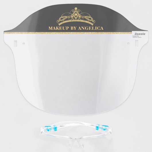 Makeup Artist Gold Crown Glitter Face Shield (Front w/Glasses)