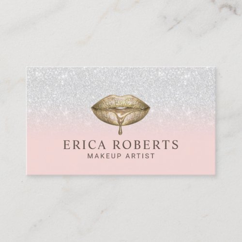 Makeup Artist Gold Dripping Lips Blush Pink Business Card