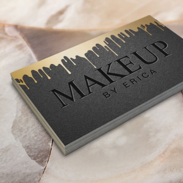 Makeup Artist Gold Drips Elegant Black Salon Business Card (Creator Uploaded)