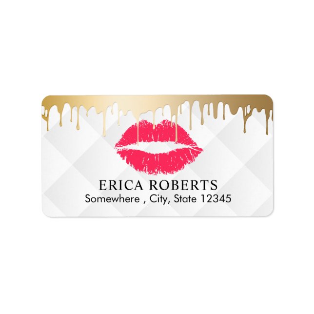 Makeup Artist Gold Drips Red Gold Lips Salon Label (Front)