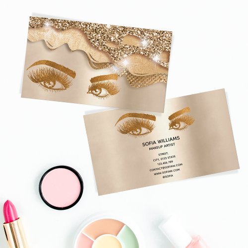 Makeup artist gold Eye Beauty Salon dripping gold Business Card