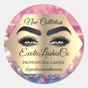Makeup Artist Gold Eyelash Logo Glitter Packaging Classic Round Sticker