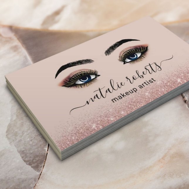 Makeup Artist Gold Eyelash Rose Gold Glitter Salon Business Card (Creator Uploaded)