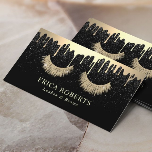 Makeup Artist Gold Eyelash Salon Trendy Drips Business Card (Creator Uploaded)