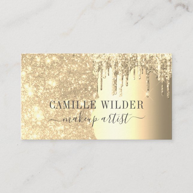 Makeup Artist Gold Glitter Drips Business Card (Front)