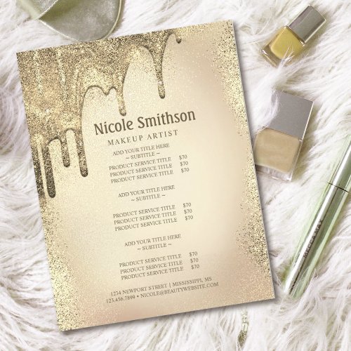 Makeup Artist Gold Glitter Glam Service List  Flyer