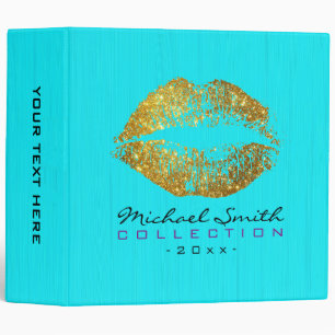 Makeup Artist Gold Glitter Lips #4 3 Ring Binder