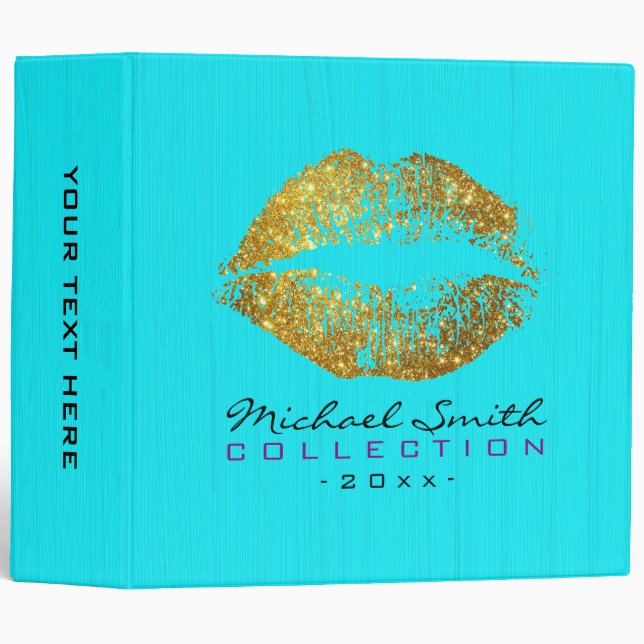 Makeup Artist Gold Glitter Lips #4 3 Ring Binder (Front/Spine)