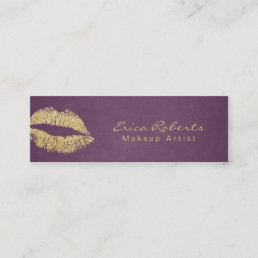 Makeup Artist Gold Glitter Lips Modern Purple Mini Business Card