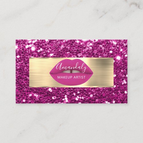 Makeup Artist Gold Glitter QR Code Logo Pink Lip B Business Card