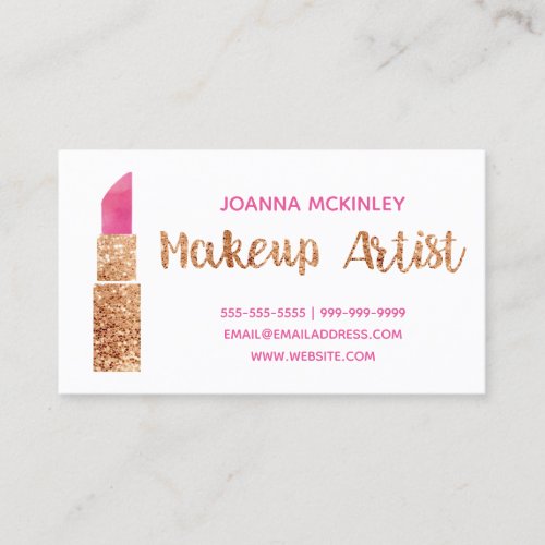 Makeup Artist Gold Glitter Watercolor Lipstick Business Card