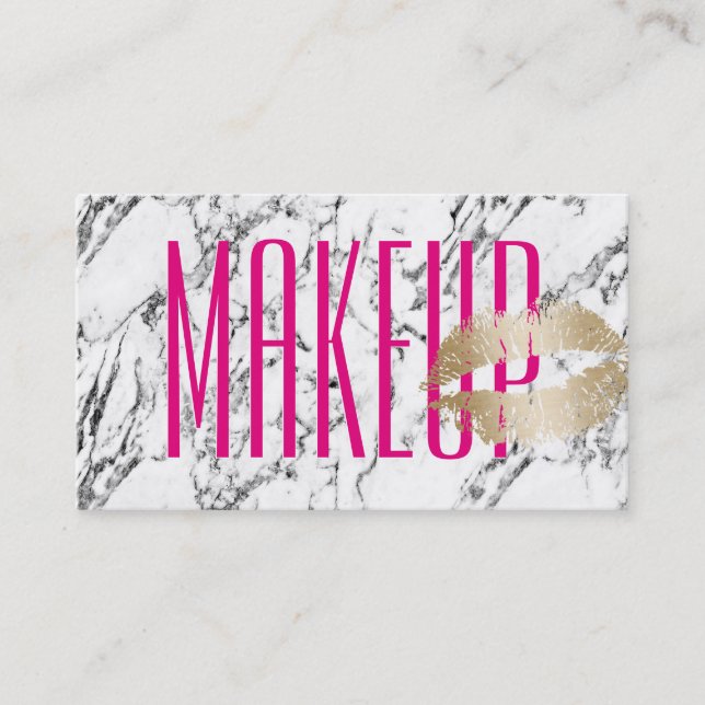 Makeup Artist Gold Kiss Modern Marble Background Business Card (Front)