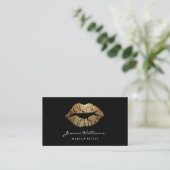 Makeup Artist Gold Lips Black Business Card (Standing Front)